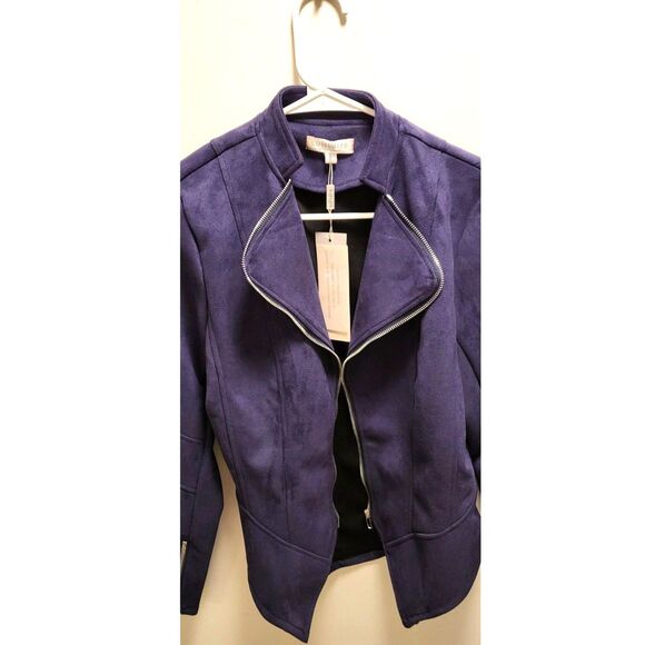 Solitaire Jacket Womens Medium Navy Blue Faux Suede Full Zip NEW with Tags! - Picture 2 of 8